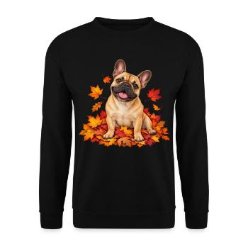 Herbstbulldogge im Laub - Unisex Pullover - Schwarz - Vorne - Alina (178cm) & Michal (187cm)