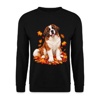 Herbsthund: Bernhardiner mit Herbstlaub - Unisex Pullover - Schwarz - Vorne - Alina (178cm) & Michal (187cm)