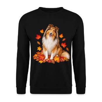 Herbstlicher Collie mit Blättern - Unisex Pullover - Schwarz - Vorne - Alina (178cm) & Michal (187cm)