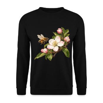 Vor der Tracht – Honigbiene an Apfelblüten - Unisex Pullover - Schwarz - Vorne - Alina (178cm) & Michal (187cm)
