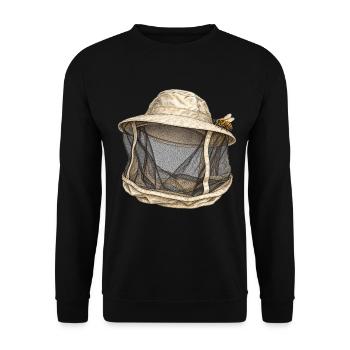 Biene vor dem Schleier – Imkerei - Unisex Pullover - Schwarz - Vorne - Alina (178cm) & Michal (187cm)