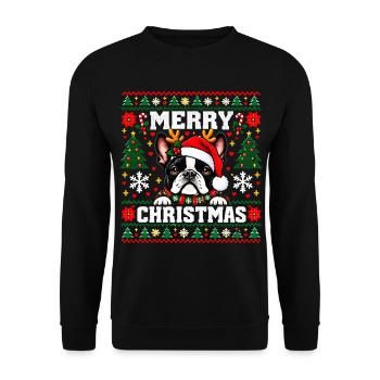 Französische Bulldogge  Ugly Christmas Sweater - Unisex Pullover - Schwarz - Vorne - Alina (178cm) & Michal (187cm)