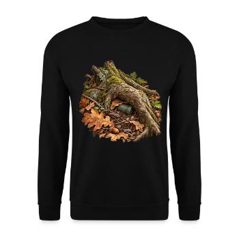 Unter der Wurzel – Versteckte Cache-Dose - Unisex Pullover - Schwarz - Vorne - Alina (178cm) & Michal (187cm)