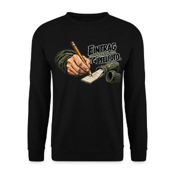 Eintrag statt Gipfelfoto – GPS-Schatzsuche - Unisex Pullover - Schwarz - Vorne - Alina (178cm) & Michal (187cm)