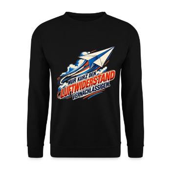 Luftwiderstand vernachlässigen – Physikhumor - Unisex Pullover - Schwarz - Vorne - Alina (178cm) & Michal (187cm)