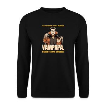 Vampapa: Halloween-Papa beißt nur Süßes - Unisex Pullover - Schwarz - Vorne - Alina (178cm) & Michal (187cm)