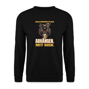 Halloween-Plan: abhängen mit Bier - Unisex Pullover - Schwarz - Vorne - Alina (178cm) & Michal (187cm)