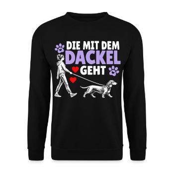Die mit dem Dackel geht - Unisex Pullover - Schwarz - Vorne - Alina (178cm) & Michal (187cm)