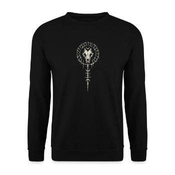 Der Wolfsschädel im Runenkreis - Unisex Pullover - Schwarz - Vorne - Alina (178cm) & Michal (187cm)