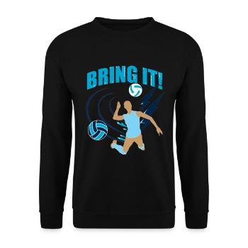 Bring It! Volleyballerin mit Blitzen - Unisex Pullover - Schwarz - Vorne - Alina (178cm) & Michal (187cm)