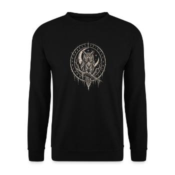 Die Eule im Runenkreis - Unisex Pullover - Schwarz - Vorne - Alina (178cm) & Michal (187cm)