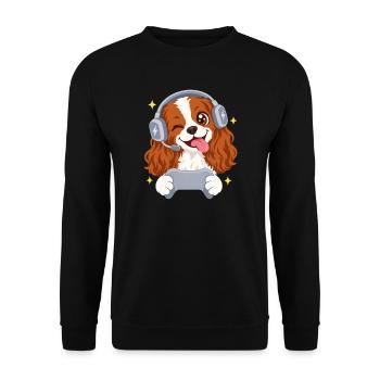 Gaming Cavalier King Charles Spaniel Headset  - Unisex Pullover - Schwarz - Vorne - Alina (178cm) & Michal (187cm)