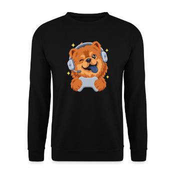 Gaming Chow Chow mit Headset und Controller - Unisex Pullover - Schwarz - Vorne - Alina (178cm) & Michal (187cm)
