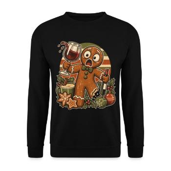 Christmas Lebkuchenmann im Weinchaos - Unisex Pullover - Schwarz - Vorne - Alina (178cm) & Michal (187cm)