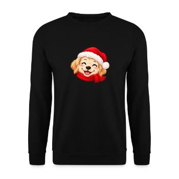 Hund süß mit Weihnachtsmütze und Schal - Unisex Pullover - Schwarz - Vorne - Alina (178cm) & Michal (187cm)