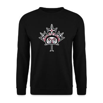 Ureinwohner: Rotes, schwarzes Haida-Biberblatt, Ahornblatt - Unisex Pullover - Schwarz - Vorne - Alina (178cm) & Michal (187cm)