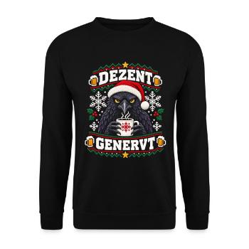 Dezent Genervt | Ugly Christmas Crow - Unisex Pullover - Schwarz - Vorne - Alina (178cm) & Michal (187cm)
