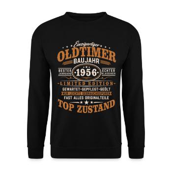 Oldtimer Baujahr 1956 Geburtsjahr Geburtstag - Unisex Pullover - Schwarz - Vorne - Alina (178cm) & Michal (187cm)