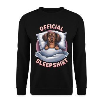 Offizielles Schlafshirt Dackel Schlafengehen - Unisex Pullover - Schwarz - Vorne - Alina (178cm) & Michal (187cm)
