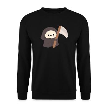 Kawaii Sensenmann mit Sense. - Unisex Pullover - Schwarz - Vorne - Alina (178cm) & Michal (187cm)