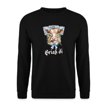 Griaß di – Bayerische Kuh - Unisex Pullover - Schwarz - Vorne - Alina (178cm) & Michal (187cm)