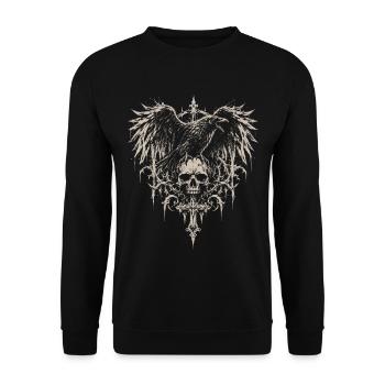 Gothic, Totenkopf, Goth, Kreuz, Rabe, Krähe - Unisex Pullover - Schwarz - Vorne - Alina (178cm) & Michal (187cm)