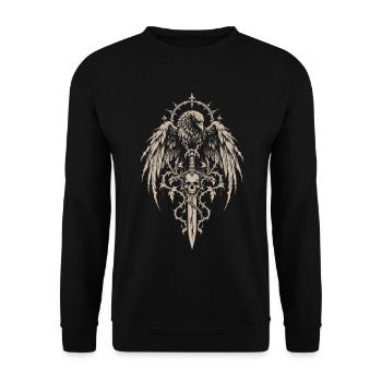 Gothic, Totenkopf, Schädel, Goth, Flügel - Unisex Pullover - Schwarz - Vorne - Alina (178cm) & Michal (187cm)