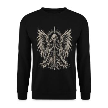 Gothic, Totenkopf, Schädel, Goth, Flügel - Unisex Pullover - Schwarz - Vorne - Alina (178cm) & Michal (187cm)