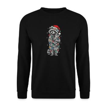 Weihnachtsbär mit Lichterkette und kleiner Katze  - Unisex Pullover - Schwarz - Vorne - Alina (178cm) & Michal (187cm)