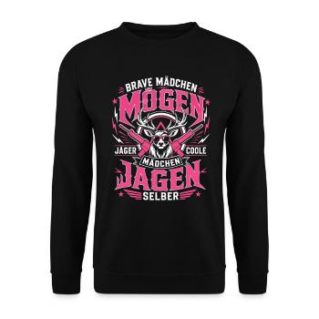 Coole Jägerin Jagd Geschenk - Unisex Pullover - Schwarz - Vorne - Alina (178cm) & Michal (187cm)