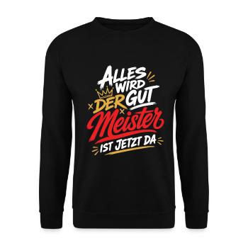 Meisterprüfung bestanden - Unisex Pullover - Schwarz - Vorne - Alina (178cm) & Michal (187cm)
