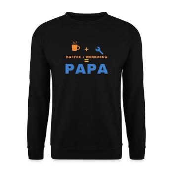 Kaffee + Werkzeug = Papa – Geschenk für Papa - Unisex Pullover - Schwarz - Vorne - Alina (178cm) & Michal (187cm)