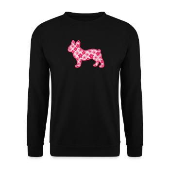 Florale französische Bulldoggen-Silhouette - Unisex Pullover - Schwarz - Vorne - Alina (178cm) & Michal (187cm)