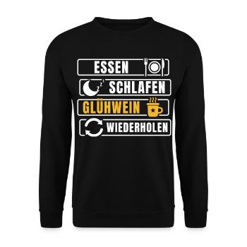 Essen Schlafen Glühwein Wiederholen - Unisex Pullover - Schwarz - Vorne - Alina (178cm) & Michal (187cm)