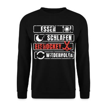 Essen Schlafen Eishockey Wiederholen - Unisex Pullover - Schwarz - Vorne - Alina (178cm) & Michal (187cm)