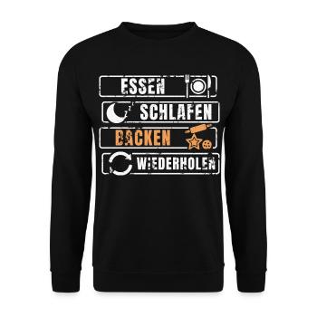 Essen Schlafen Backen Wiederholen - Unisex Pullover - Schwarz - Vorne - Alina (178cm) & Michal (187cm)