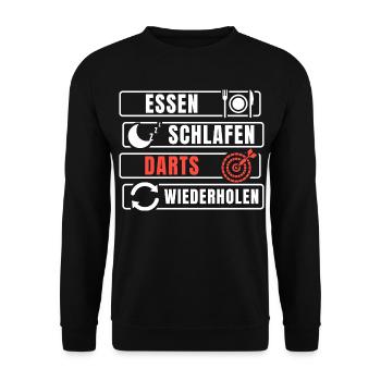 Essen Schlafen Darts Wiederholen - Unisex Pullover - Schwarz - Vorne - Alina (178cm) & Michal (187cm)