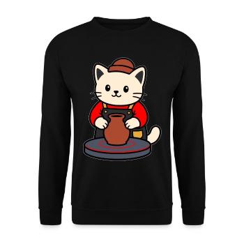 Niedliche Katzenkeramik-Kunsthandwerkerin baut eine Tonvase - Unisex Pullover - Schwarz - Vorne - Alina (178cm) & Michal (187cm)