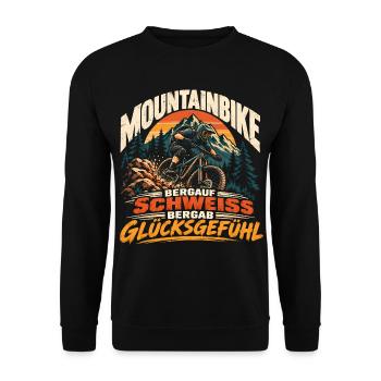Mountainbike Bergab Glücksgefühl - Unisex Pullover - Schwarz - Vorne - Alina (178cm) & Michal (187cm)