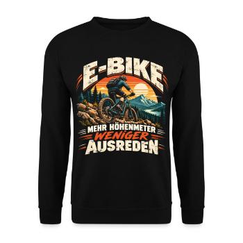 E-Bike Mehr Höhenmeter - Unisex Pullover - Schwarz - Vorne - Alina (178cm) & Michal (187cm)