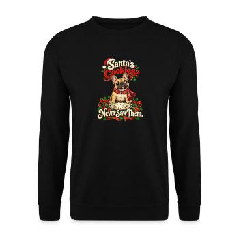  Französische Bulldogge Weihnachten Santas Cookies - Unisex Pullover - Schwarz - Vorne - Alina (178cm) & Michal (187cm)