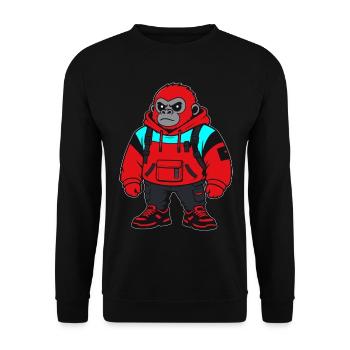 Rot-schwarzes modernes Hypebeast-Gorillaspielzeug - Unisex Pullover - Schwarz - Vorne - Alina (178cm) & Michal (187cm)