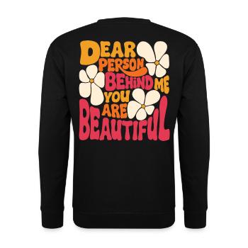 Liebe Person hinter mir. Du bist schön (pink 2) - Unisex Pullover - Schwarz - Hinten - Michal (187cm)