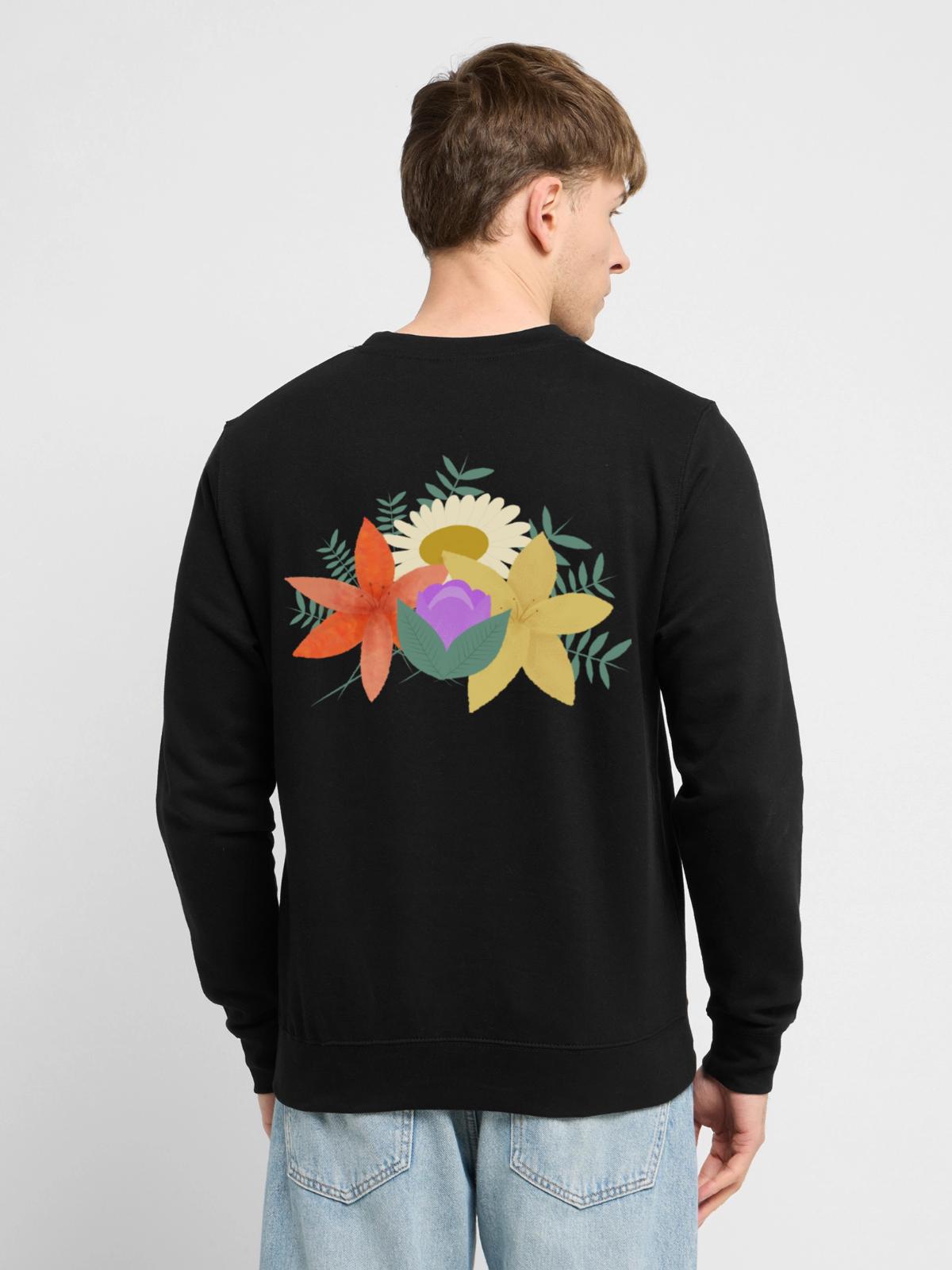 Frühlingsblüten Collage - Unisex Pullover - Schwarz - Hinten - Michal (187cm)