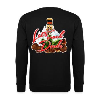 Feiertagshumor Nussknacker lässt uns den Typen Rot Grün knacken - Unisex Pullover - Schwarz - Hinten - Michal (187cm)