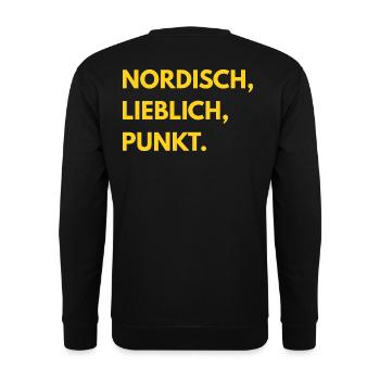 Auf den Punkt GELB - Unisex Pullover - Schwarz - Hinten - Michal (187cm)