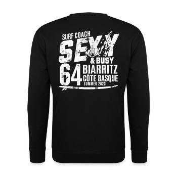 Surfcoach Sexy & Busy - Unisex Pullover - Schwarz - Hinten - Michal (187cm)