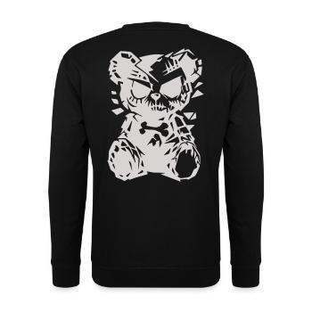 Grimmiger Zombie Bär im düsteren Cartoon Stil - Unisex Pullover - Schwarz - Hinten - Michal (187cm)