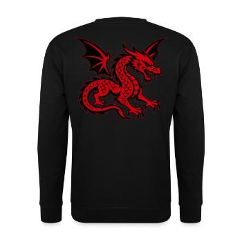 Roter Drache mit ausgebreiteten Flügeln - Unisex Pullover - Schwarz - Hinten - Michal (187cm)