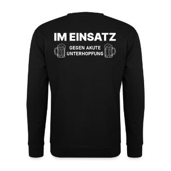 Im Einsatz gegen Unterhopfung – Bier Kellner Beisl - Unisex Pullover - Schwarz - Hinten - Michal (187cm)